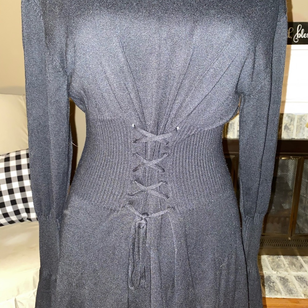 NWT Express “LBD” Lace-Up Fit & Flare Sweater Dress - S - Picture 2 of 7